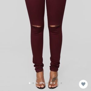 Maroon ripped jeans